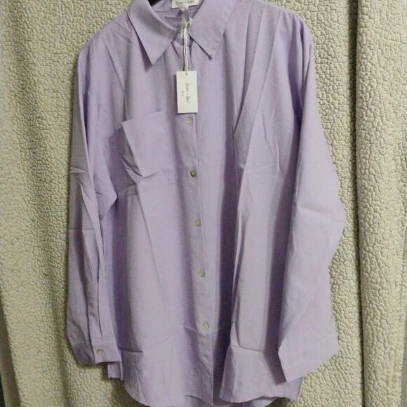 Sewn + Seen Lilac Long Sleeve Button Down Blouse NWT Size L - Picture 1 of 8